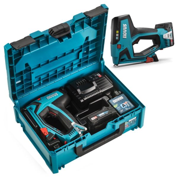 Novus J-550 Accu tacker set voor spijkers en nieten - 1x 18V, 2.0 Ah - A/H/E - koffer - 031-0364