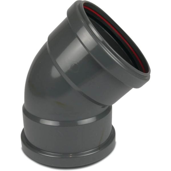 Redi riool PVC-U bocht 45° - Ø110 t/m Ø315 mm - SN4, KOMO/BENOR - 2x manchet