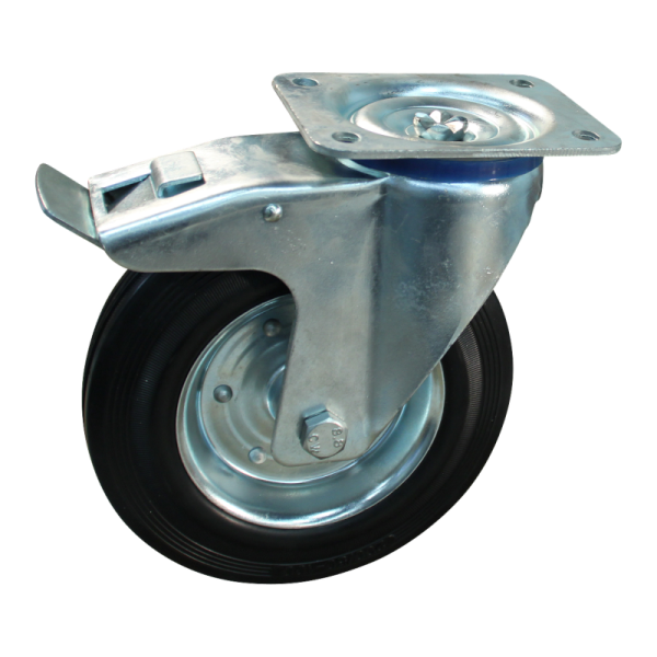 Novio serie 02-15 Zwenkwiel geremd met plaatbevestiging - Ø100 mm - rollager - rubber/TPE - 202.102.156.500