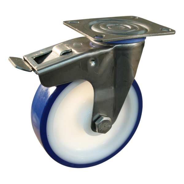 Novio serie 27-30 Zwenkwiel geremd met plaatbevestiging - Ø100 mm - glijlager - PU/TPU - 227.101.306.501