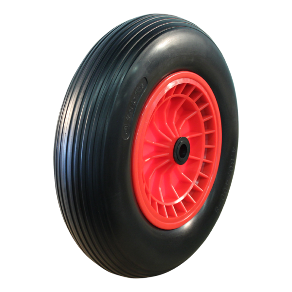 Novio Kruiwagenwiel PU volrubber - 4.00-8 - 2.50A-8 - rollager - asgat Ø20 mm - NL75 mm - kunststof velg