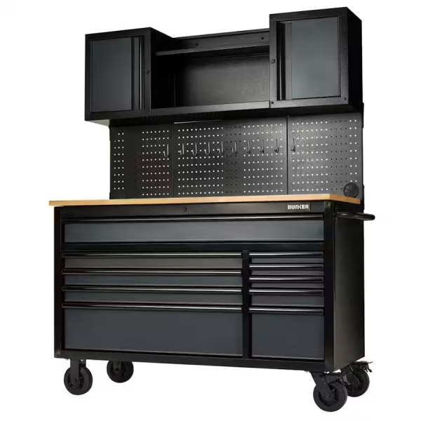 Bunker Gereedschapswagen/werkbank met achterwand (leeg) - 10 lades - grijs - 08242