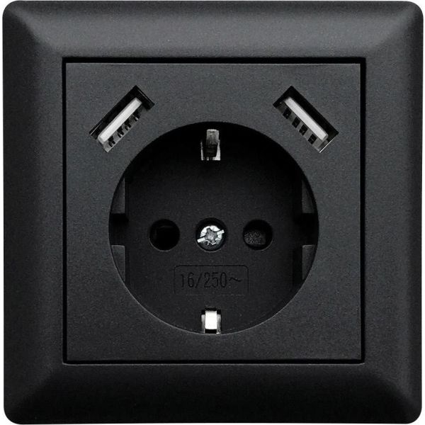 LEDmaxx USB1002 wandcontactdoos met 2x USB en kinderbeveiliging - inbouw - zwart