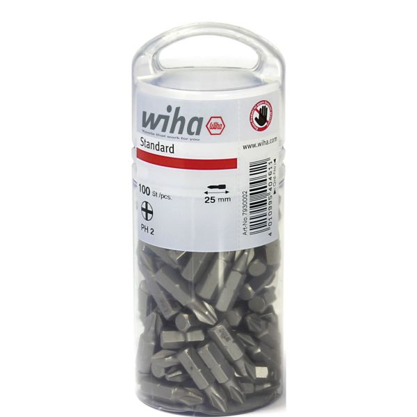 Wiha 7929ZPH Bits standaard - PH2 philips - 25 mm - 1/4" - 100 stuks - 40461