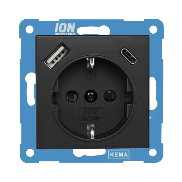 ION Wandcontactdoos USB A + USB C met aanraakbeveiliging VJ/J1 - mat zwart - 10.300.416