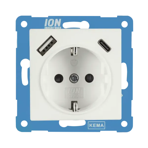 ION Wandcontactdoos USB A + USB C met aanraakbeveiliging VJ/J1 - mat Alpin Wit - 10.300.415