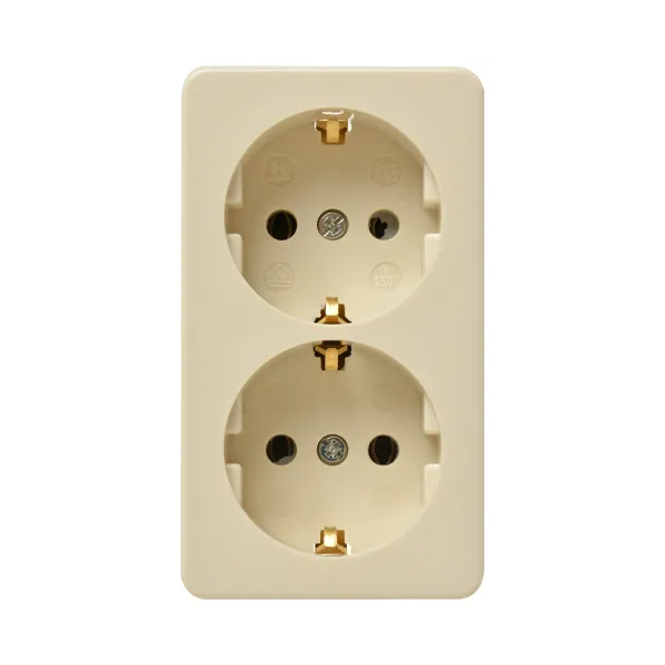Kaiser Wandcontactdoos met randaarde - opbouw - 2-voudig - cr&egrave;me