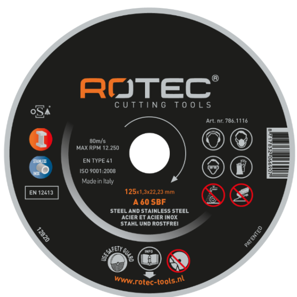 Rotec Doorslijpschijf dun 115 - 230 mm 1,3 mm t.b.v. staal en RVS