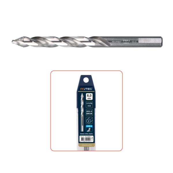 Rotec 104 HSS-G STEP-X Metaalboor / spiraalboor gold-line - DIN 338 - in etui