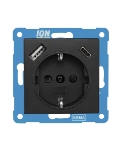 ION Wandcontactdoos USB A + USB C met aanraakbeveiliging VJ/J1 - mat zwart - 10.300.416