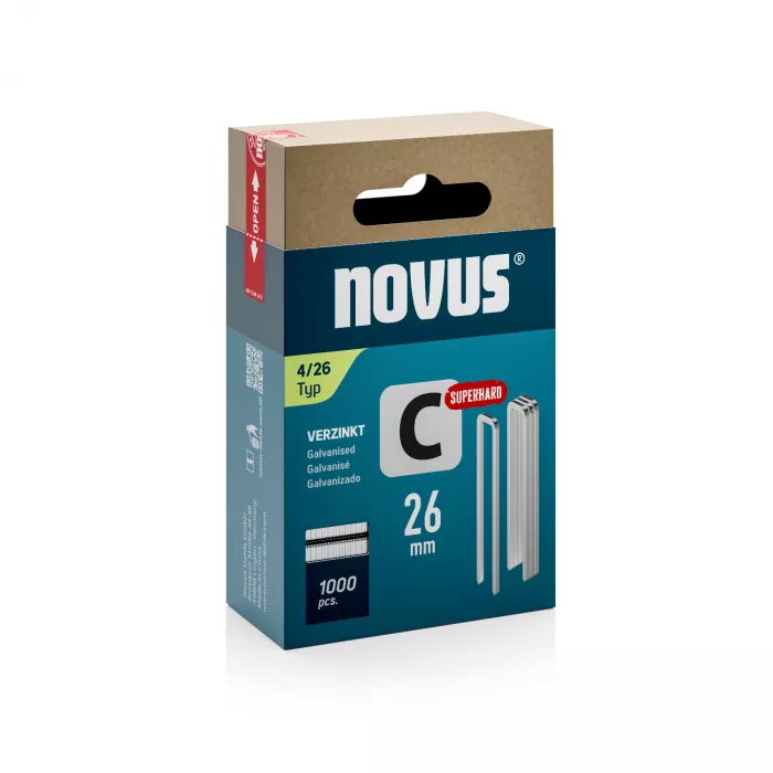 Novus Nieten met smalle rug Superhard - C type 4 - 26 mm - 1000 stuks - 042-0804