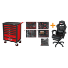 KS RACINGline Gereedschapswagen gevuld + gratis bureaustoel - 515 delig - 7 laden - 826.7515SB