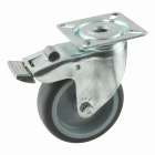 Zwenkwiel 75 mm met rem en plaat - serie 68-60 - kunststof velg - TPE