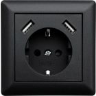 LEDmaxx USB1002 wandcontactdoos met 2x USB en kinderbeveiliging - inbouw - zwart