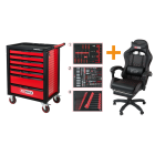 KS RACINGline Gereedschapswagen gevuld + gratis bureaustoel - 215 delig - 7 laden - 826.7215SB