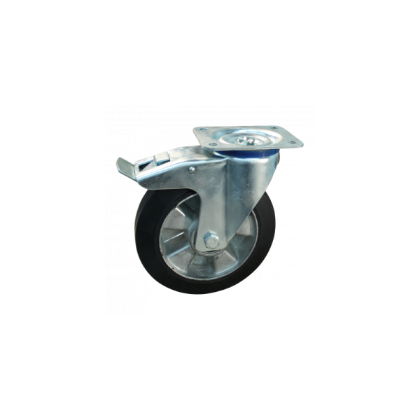 Novio serie 10-15 Zwenkwiel geremd met plaatbevestiging - Ø200 mm - kogellager - rubber/TPE- 210.206.156.500