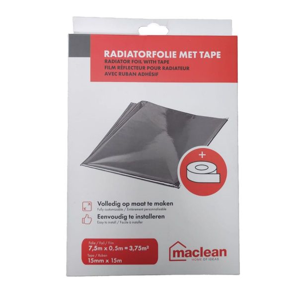 Mac Lean Radiatorfolie met tape - 7,5 x 0,5 meter - zilver - 0414150