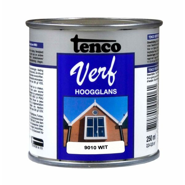 TencoVerf Dekkend hoogglans - wit RAL 9010 - 250 ml - 11270001