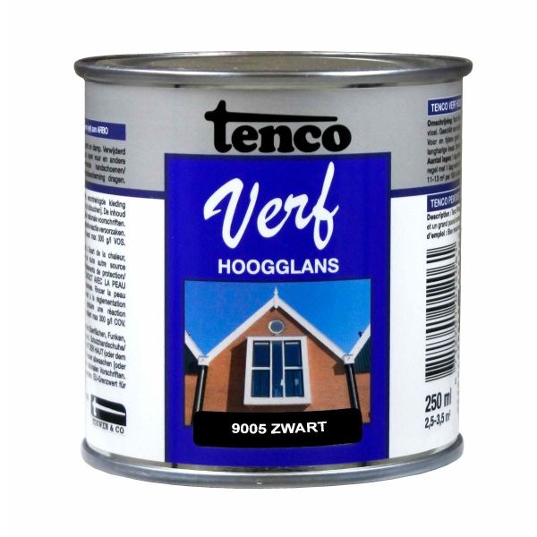 TencoVerf Dekkend hoogglans - zwart RAL 9005 - 250 ml - 11270201