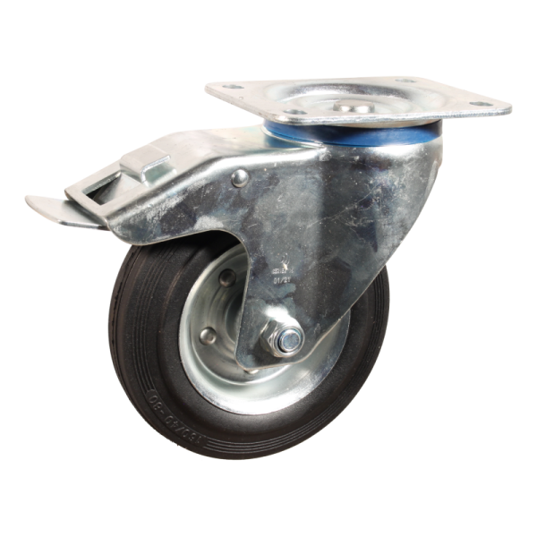 Novio serie 02-15 Zwenkwiel geremd met plaatbevestiging - Ø200 mm - rollager - rubber/TPE - 202.202.156.500