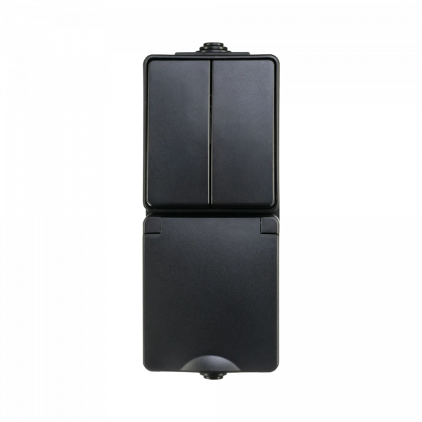 ION Opbouw combinatie wandcontactdoos en serieschakelaar IP55 - verticaal - zwart - 55.200.200