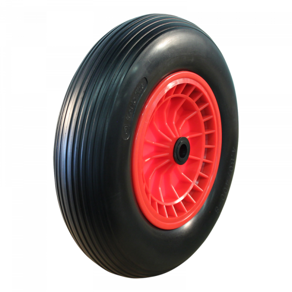 Novio Kruiwagenwiel PU volrubber - 4.00-8 - 2.50A-8 - rollager - asgat Ø20 mm - NL75 mm - kunststof velg