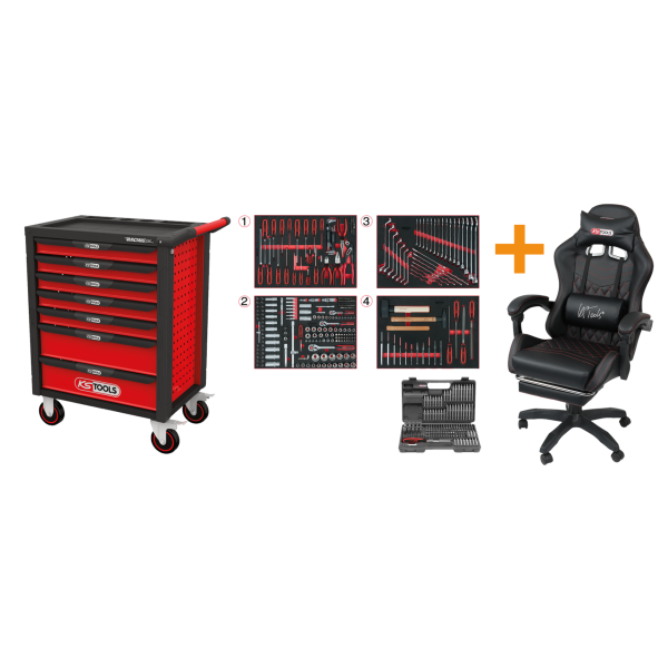 KS RACINGline Gereedschapswagen gevuld + gratis bureaustoel - 515 delig - 7 laden - 826.7515SB