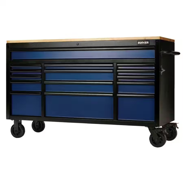 Bunker Gereedschapswagen/werkbank - 15 lades - 155 cm - blauw - 27336