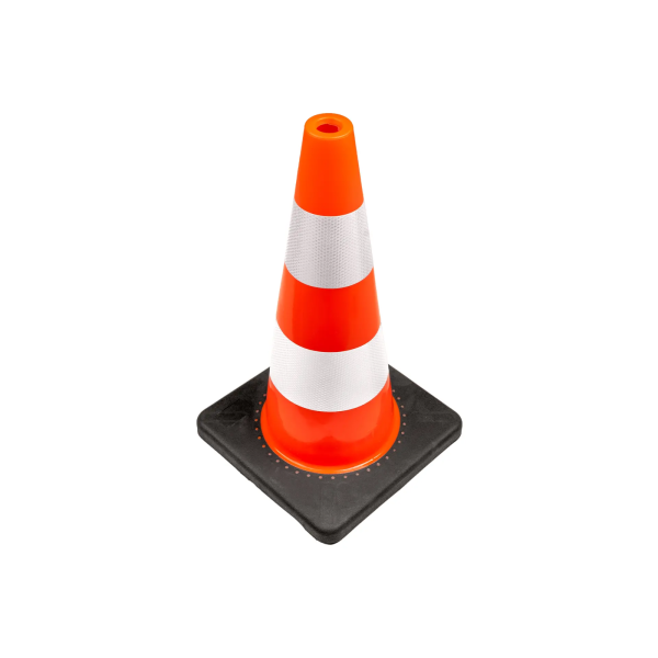 Labora Pilon / verkeerskegel met verzwaarde voet - 50 cm - oranje / wit - kunststof