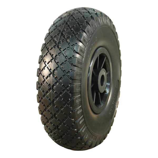 Novio Steekwagenwiel PU volrubber - 3.00-4 - 2.10-4 - rollager - asgat Ø20 mm - NL75 mm - kunststof velg - zwart