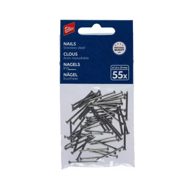 Ellen Tochtstripnagels - 1.6x25 mm - RVS - 55 stuks - 850100350