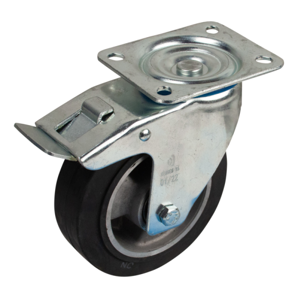 Novio serie 10-15 Zwenkwiel geremd met plaatbevestiging - Ø125 mm - kogellager - rubber/TPE- 210.126.156.500