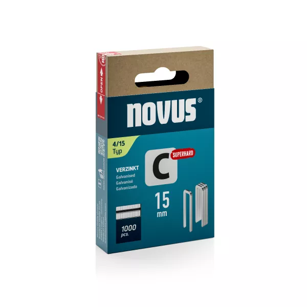Novus Nieten met smalle rug Superhard - C type 4 - 15 mm - 1000 stuks - 042-0801