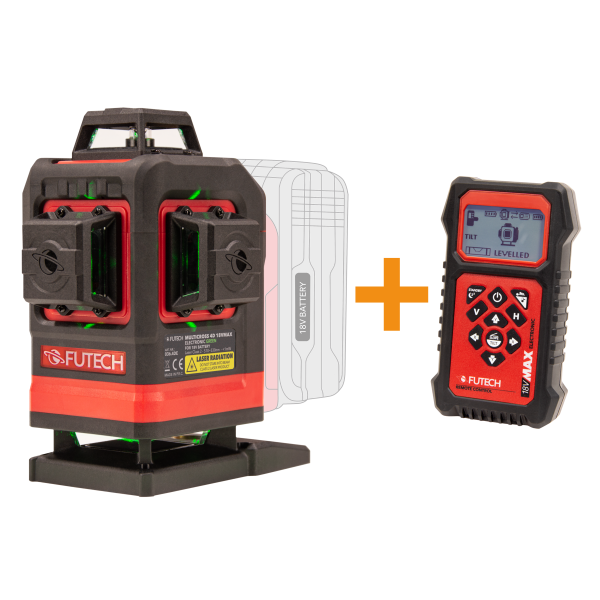 Futech MC4DE PROMO Multicross 4D 18VMAX Kruislijnlaser + H036.RCO afstandbediening - 18V - groen - 036.4DE
