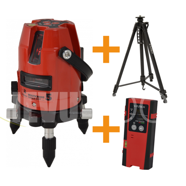 Futech PROMO MULTICROSS 5 SD RED kruislijnlaser met statief + ontvanger - Li-Ion - rood - 033.05R-P