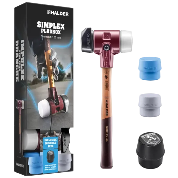 Halder Simplex Plus Starter kit hamer met extra doppen - Ø60 mm - rubber / superplastic - 3027S026