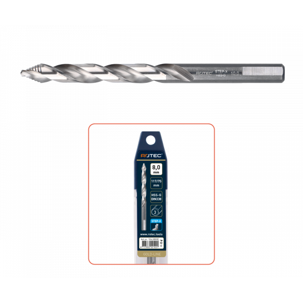 Rotec 104 HSS-G STEP-X Metaalboor / spiraalboor gold-line - DIN 338 - in etui