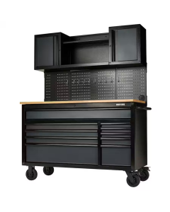 Bunker Gereedschapswagen/werkbank met achterwand (leeg) - 10 lades - grijs - 08242