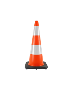 Labora Pilon / verkeerskegel met verzwaarde voet - 75 cm - oranje / wit - kunststof