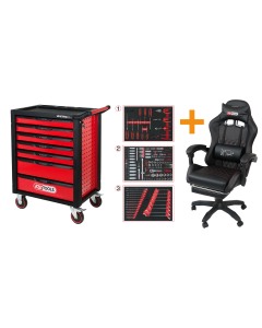 KS RACINGline Gereedschapswagen gevuld + gratis bureaustoel - 215 delig - 7 laden - 826.7215SB